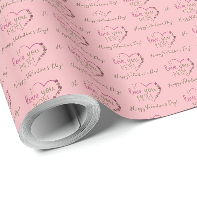 Pink Hearts I love You Mum Valentine's Day Wrapping Paper (Roll Corner)