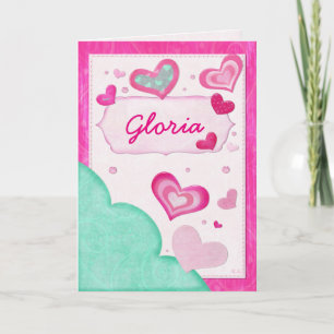 Pink Hearts Jewelled Custom Birthday Valentine Holiday Card