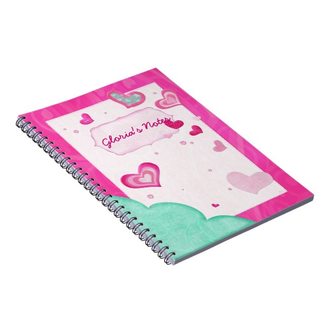 Pink Hearts Jewelled PERSONALIZED DIARY JOUNRAL Notebook (Right Side)