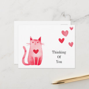 Pink Hearts Kitty Cat Thinking of you Postcard