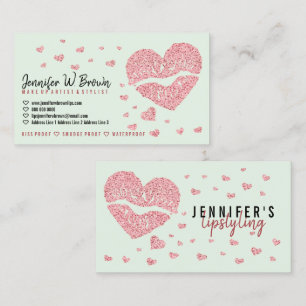 Pink Hearts Lips green Rose Gold Gloss Lipstick Business Card