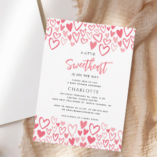 Pink Hearts Little Sweetheart Girl Baby Shower Invitation