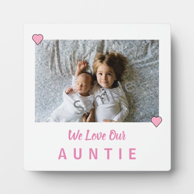 Pink Hearts Love Auntie Photo Plaque (Front)