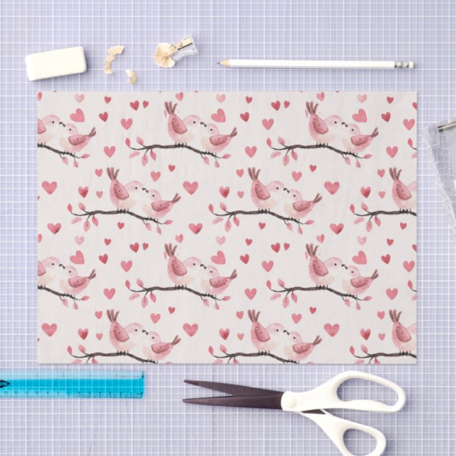 Pink Hearts Love Birds Valentine's Day Wedding Tissue Paper (Craft)