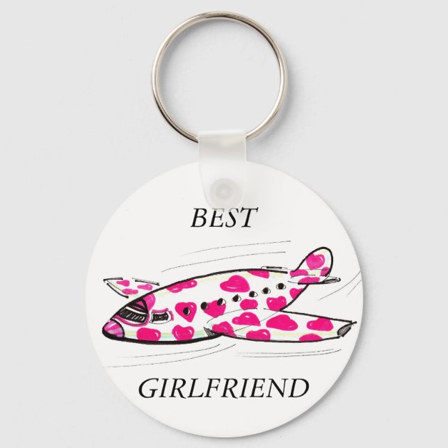 Pink Hearts Love Plane Key Chain (Front)