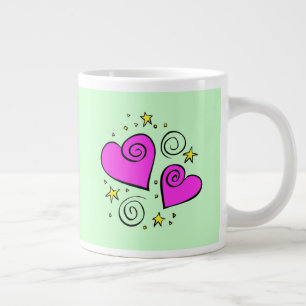 Pink Hearts, Love, Romance, Valentine's Day, Stars Large Coffee Mug