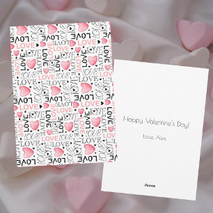 Pink Hearts Love Script Pattern Happy Valentine's  Holiday Card