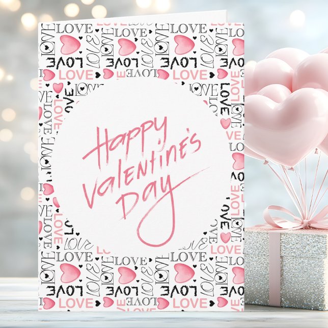 Pink Hearts Love Typography Happy Valentine's Day Card (Creator Uploaded)