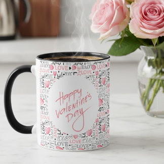 Pink Hearts Love Typography Happy Valentine's Day Mug