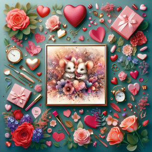 Pink Hearts Mice Christian Couples Valentine Holiday Card