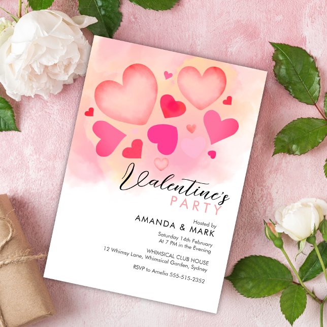 Pink Hearts Modern Valentine's Party invitation (Creator Uploaded)