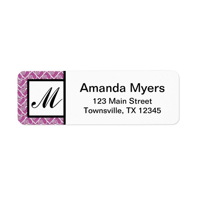 Pink Hearts Monogram boarder Return Address Label (Front)