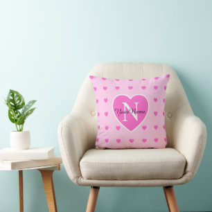 Pink Hearts Monogrammed Heart Pattern Cushion
