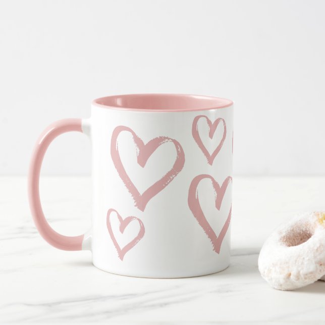 Pink Hearts Mug (With Donut)