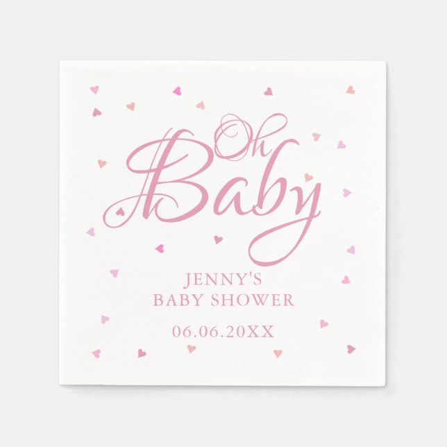 Pink Hearts Oh Baby baby shower Napkin (Front)