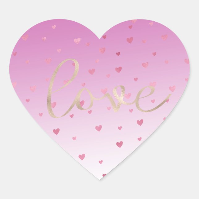 Pink Hearts Ombre Gold Love Heart Sticker (Front)