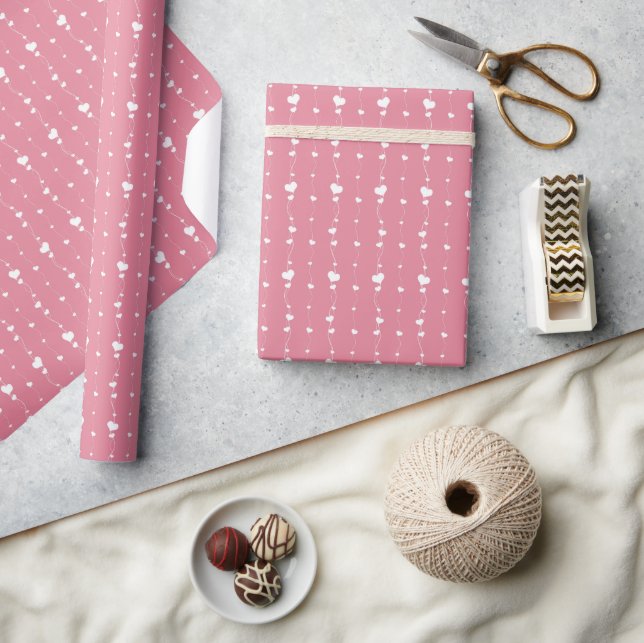 Pink Hearts on a String Happy Valentine's Day Wrapping Paper (Crafts)