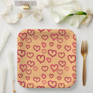 Pink Hearts on Any Background Colour Paper Plates 
