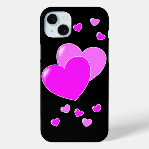 Pink hearts on black iPhone 15 mini case