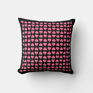 Pink Hearts on Black Cushion
