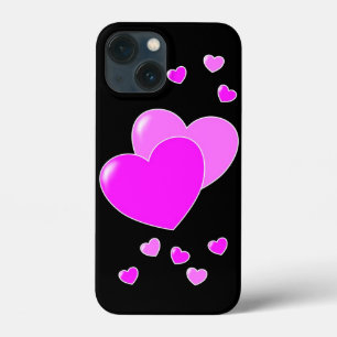 Pink Hearts on Black - cute iPhone 13 Mini Case