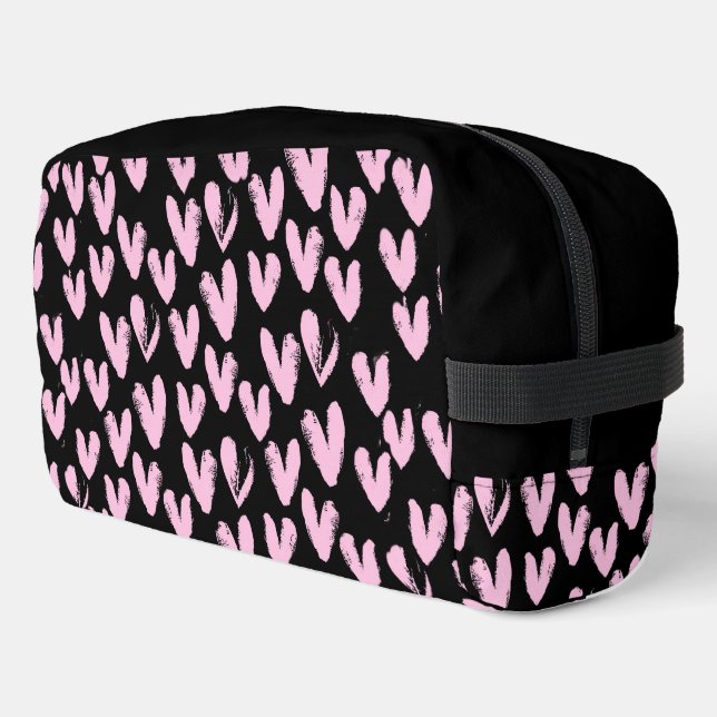 Pink Hearts On Black Dopp Kit (Left Corner)