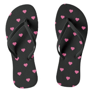 Pink Hearts on Black Thongs