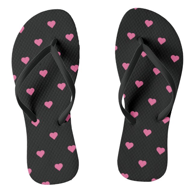Pink Hearts on Black Thongs (Footbed)