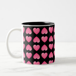 Pink Hearts on Black Two-Tone Coffee Mug