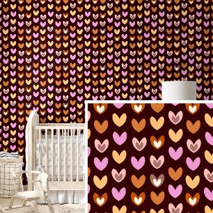 Pink Hearts on Brown Wallpaper