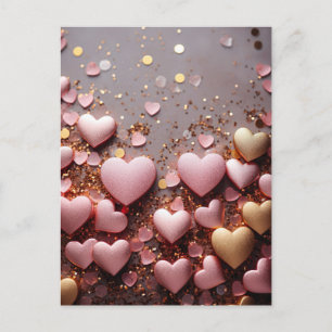 Pink hearts on golden glitter ground Valentine's Postcard