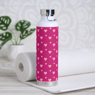 Pink Hearts on Magenta Pink Water Bottle