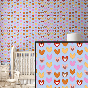Pink Hearts on Soft Blue Wallpaper