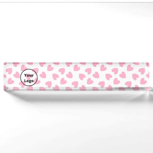 Pink hearts on white nameplate