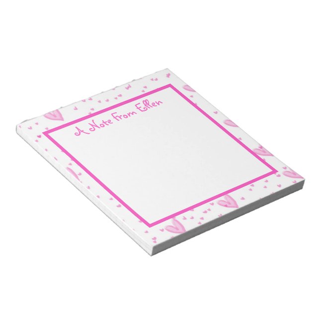 Pink Hearts on White Notepad (Angled)