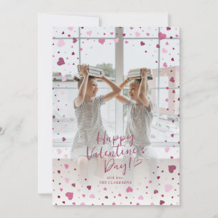 Pink Hearts Overlay Valentine’s Day Photo Card