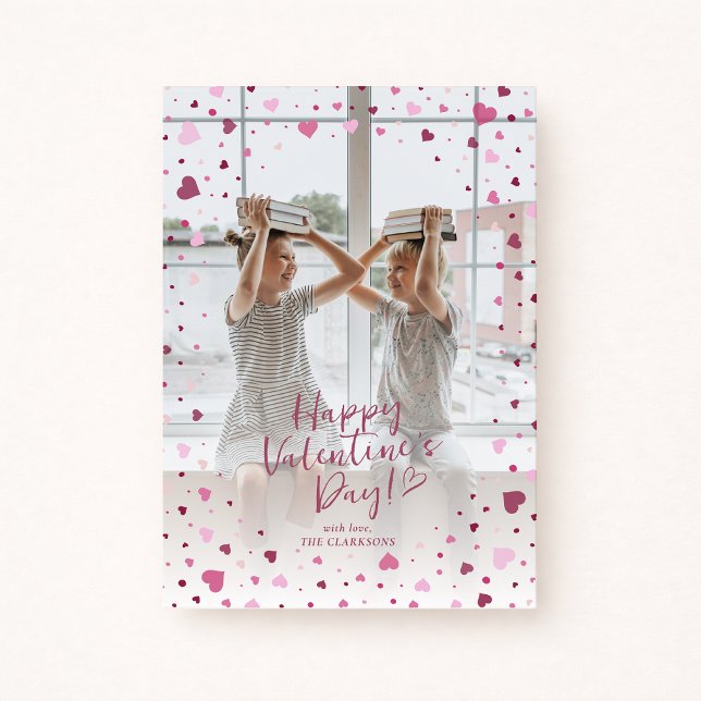 Pink Hearts Overlay Valentine’s Day Photo Card (Creator Uploaded)