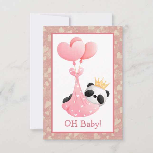 Pink Hearts Panda Bear Baby Shower Invitation (Front)
