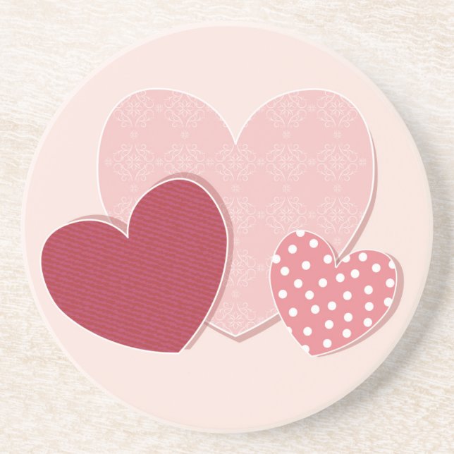 Pink Hearts Paper Sticker Coaster (Front)