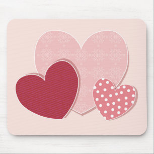 Pink Hearts Paper Sticker Mouse Pad