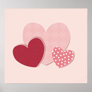 Pink Hearts Paper Sticker Poster