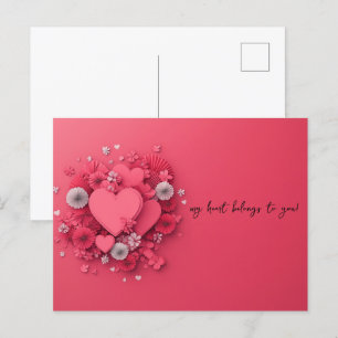 Pink Hearts Papercut Valentine's Day Postcard