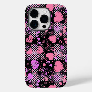 Pink Hearts Pattern 01 Black BG Case-Mate iPhone 14 Pro Case