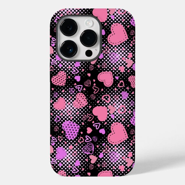 Pink Hearts Pattern 01 Black BG Case-Mate iPhone Case (Back)