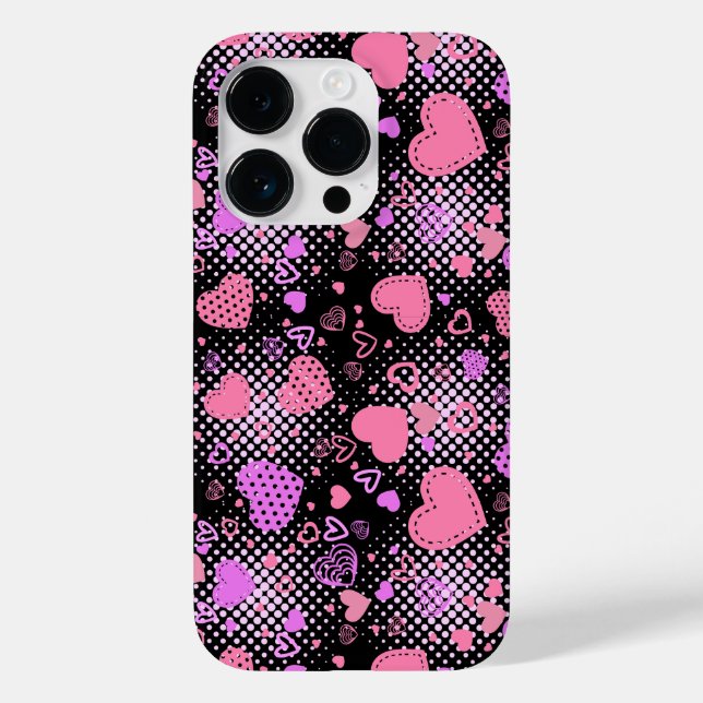 Pink Hearts Pattern 01 Black BG Case-Mate iPhone Case (Back)