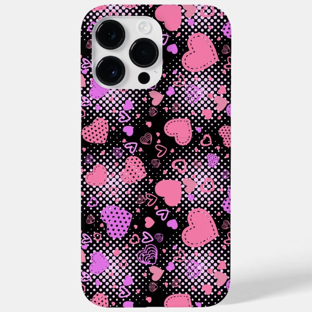 Pink Hearts Pattern 01 Black BG Case-Mate iPhone Case (Back)