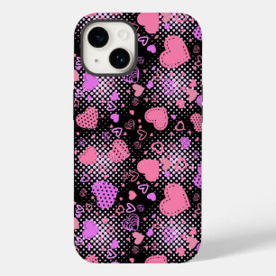 Pink Hearts Pattern 01 Black BG Case-Mate iPhone 14 Case