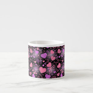Pink Hearts Pattern 01 Black BG Espresso Cup