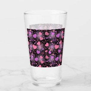 Pink Hearts Pattern 01 Black BG Glass