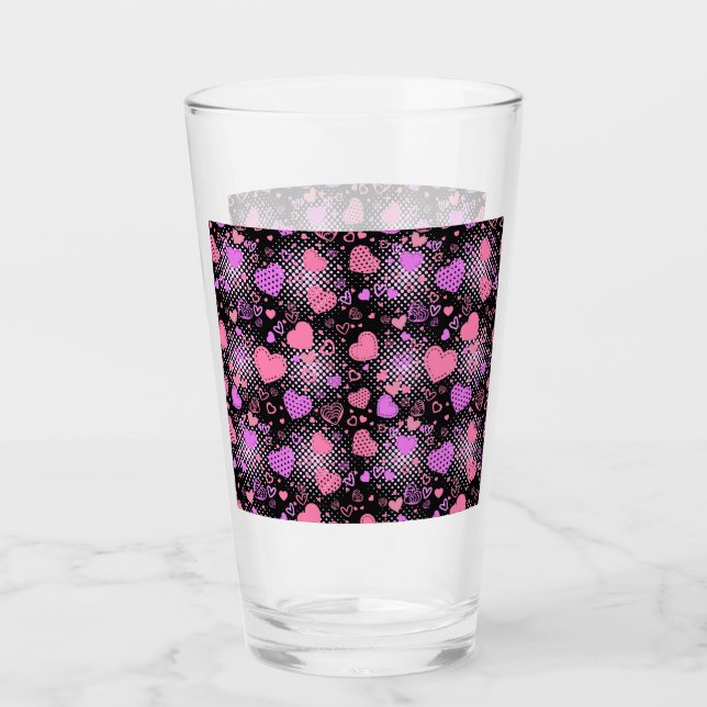 Pink Hearts Pattern 01 Black BG Glass (Front)